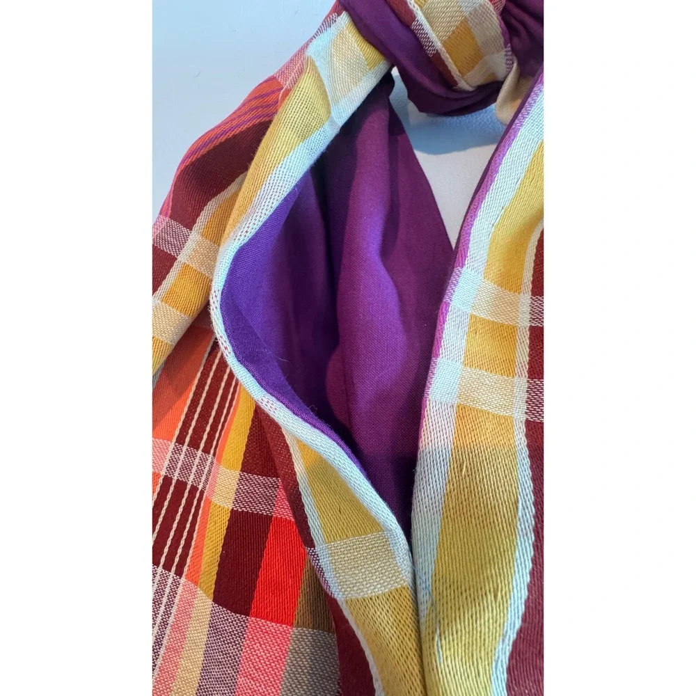 Vintage Plaid Knot Handle Hobo Bag Multi-Color Fabric Tote with Purple Lining